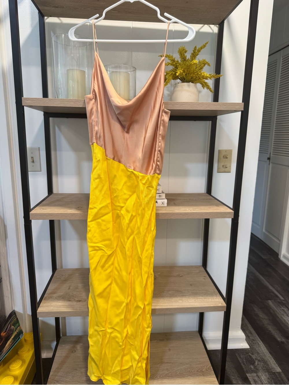 Zara Two-Tone Satin Slip Dress — Yellow & Blush